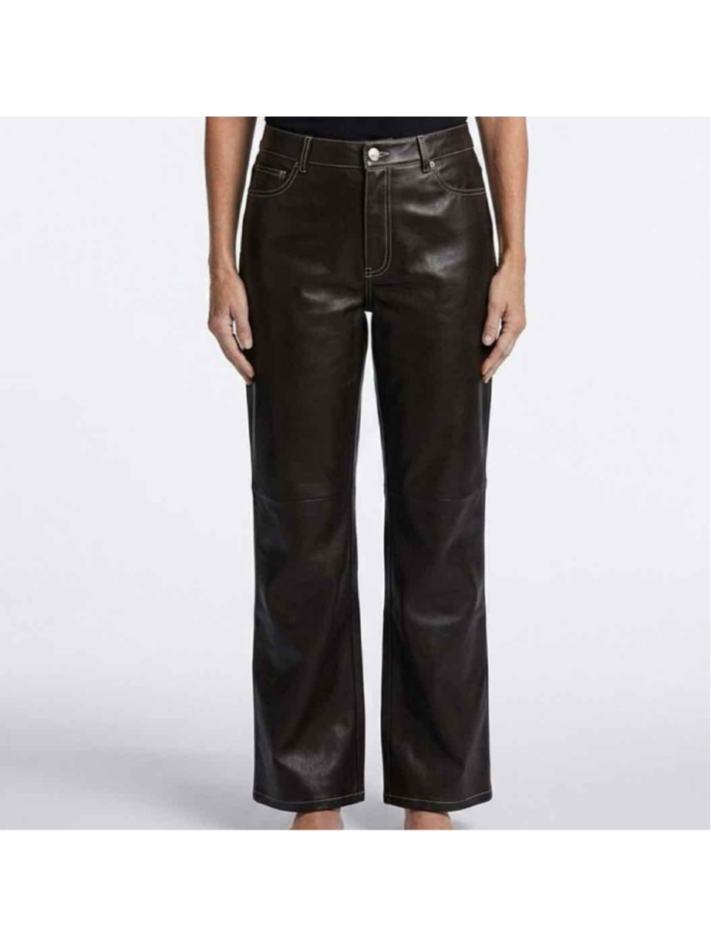 STAUD Elliott Contrast Stitch Vegan Leather Pants Black Size 12